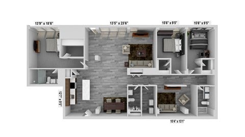 Floor plan for 3 beds, 2 baths, 2100 sqft
